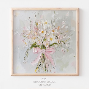 Wildflowers Oil Print Pink Bow Wall Art Flowers Bouquet Painting Neutral Beige Botanical PRINT from an original oil painting