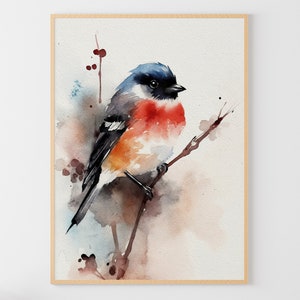Cuadro de camachuelo, pájaro, acuarela, pájaros de invierno, impresión artística, pájaro pequeño, arte de pared, animales, póster