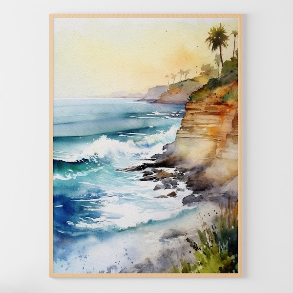Laguna Beach Watercolor Painting California Coast Art Print Seascape Wall Art California Beach Poster