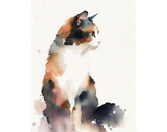 Calico Cat Watercolor Art Print: Pet Portrait Poster