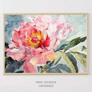 牡丹の水彩画プリント 花の絵画 花の壁アート 植物のポスター 庭の花のアートワーク