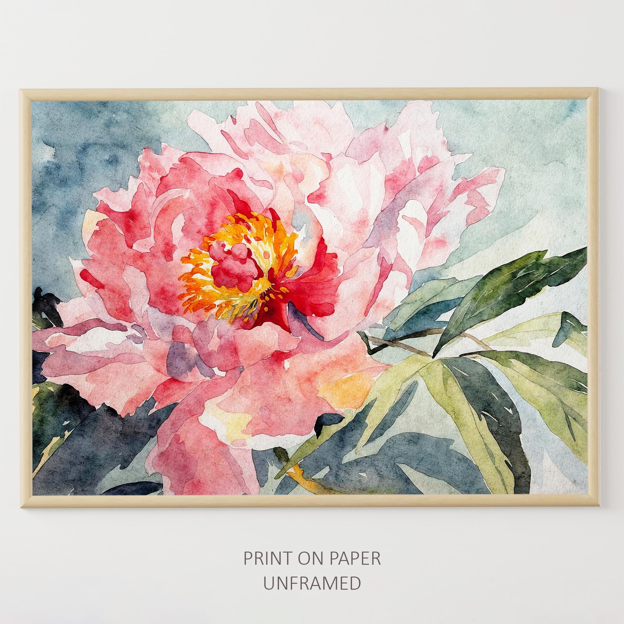 Peony Watercolor Print Flower Painting Floral Wall Art Botanical Poster Garden Flowers Artwork