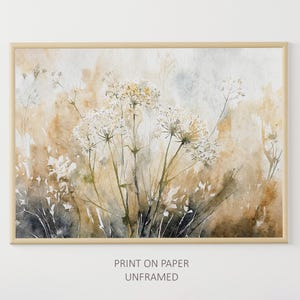 Queen Anne&#39;s Lace Watercolor Print Wildflowers Painting Meadow Artwork Neutral Floral Wall Art