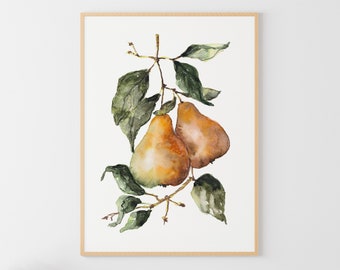 Pear Tree Watercolor Painting Fruits Art Print Kitchen Wall Art Pear Poster Botanical Giclee Print