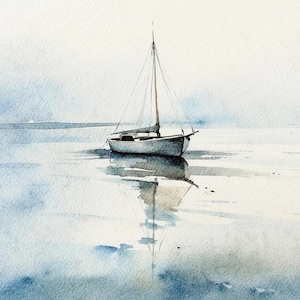 Sailboat Painting Nautical Watercolor Minimalistic Wall Art Coastal Art Print Sailing Poster Beach House Wall Decor