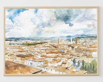 Florence Watercolor Painting Italy Travel Art Print European Cityscape Poster Architecture Wall Art