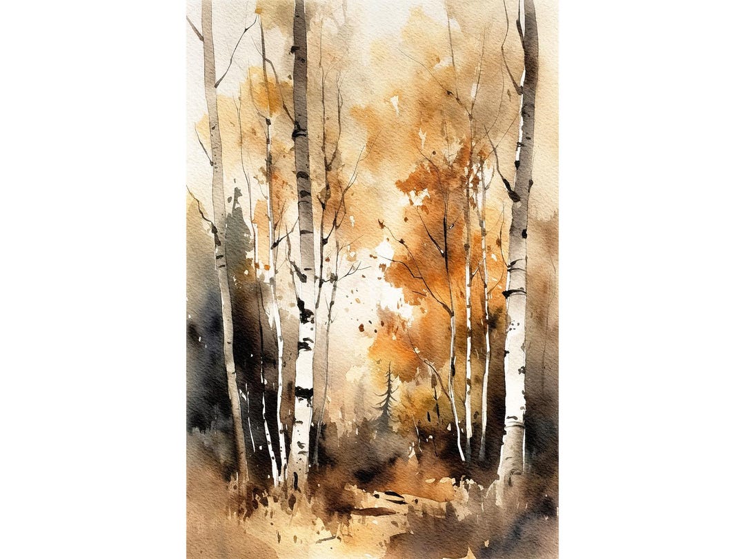Birch Trees Watercolor Forest Painting Autumn Wall Art Fall Trees Art ...