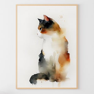 Calico Cat Painting Animal Watercolor Pets Art Print Cat Poster Calico Cat Artwork