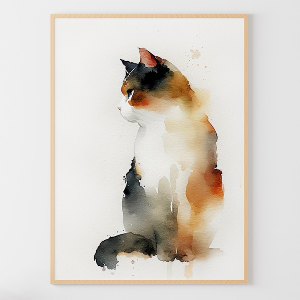 Calico Cat Painting Animal Watercolor Pets Art Print Cat Poster Calico Cat Artwork