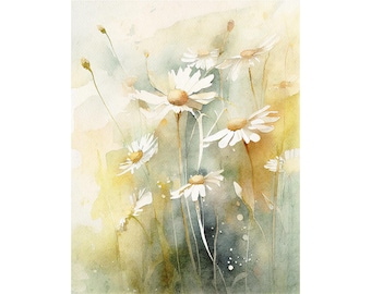 Daisy Field Watercolor Painting: Original Spring Meadow
