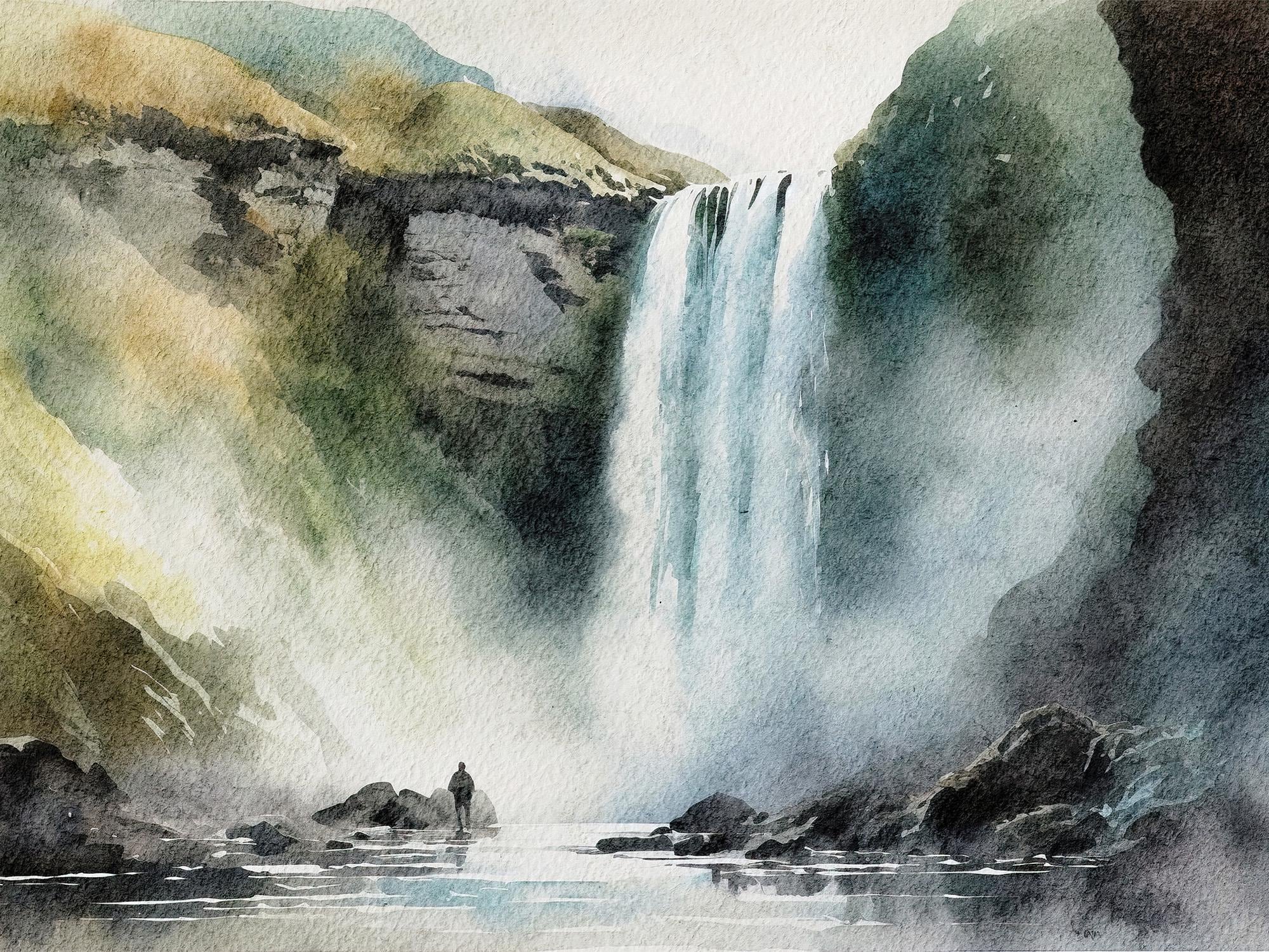 Pintura islandesa Cascada Acuarela Skogafoss Obra de arte Póster de viaje  de Islandia Arte de Südland - Etsy México, image size:2000x1500