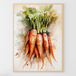ニンジンの水彩画 野菜のアートプリント キッチンの壁アート 農家の壁の装飾