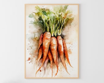 Carrot Watercolor Painting Vegetable Art Print Kitchen Wall Art Farmhouse Wall Decor