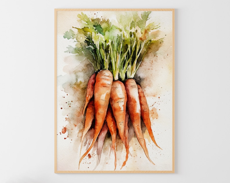 Carrot Watercolor Painting Vegetable Art Print Kitchen Wall Art Farmhouse Wall Decor
