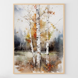 Fall Birch Watercolor Painting Autumn Landscape Fall Trees Art Print Birches Poster Nature Wall Art