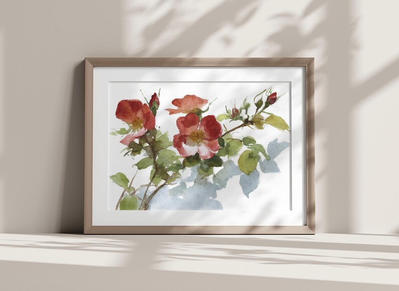 Wild Rose Watercolor Art Print Pink Flowers Painting Floral Wall ...