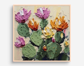 Cactus Flowers Oil Painting Floral Artwork Cacti Wall Art Blooming Cactus PRINT from an oil painting