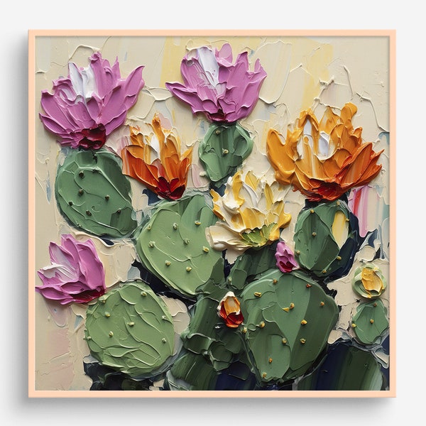 Cactus Flowers Oil Painting Floral Artwork Cacti Wall Art Blooming Cactus PRINT from an oil painting