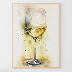 Glass Of Wine Painting Drinks Watercolor White Wine Artwork Kitchen Art Print Bar Wall Art
