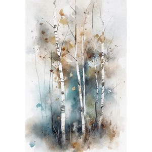 Birken Bäume Aquarell Malerei Herbst Bäume Wand Kunst Herbst Landschaft Birkenhain Kunstdruck