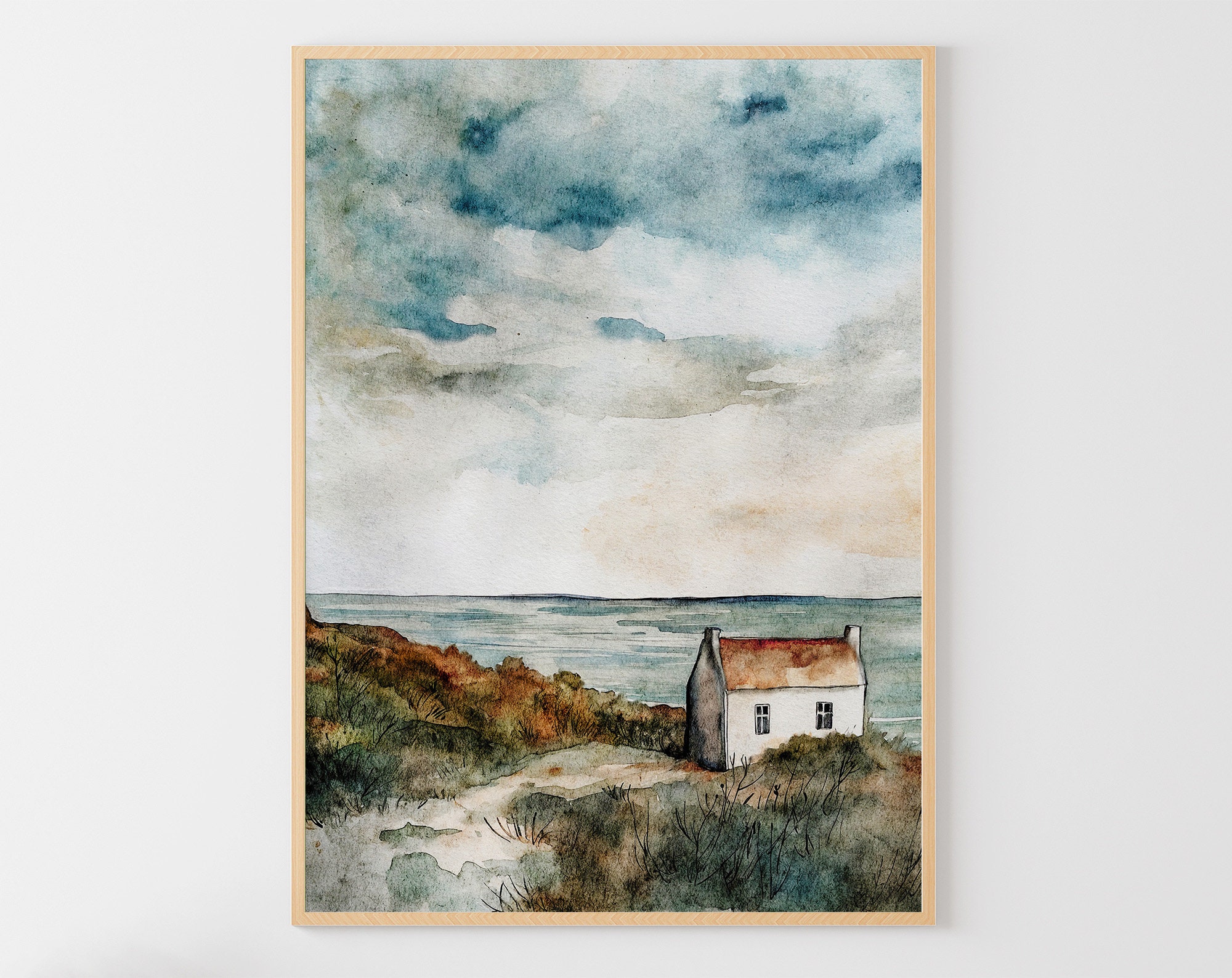 Coastal Cottage Painting Irish Coast Watercolor Art Print Ireland Wall ...