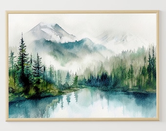 Banff National Park Painting Moraine Lake Watercolor Print Canada Landscape Mountain Lake Wall Art