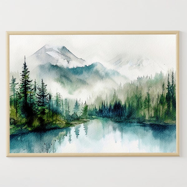 Banff National Park Painting Moraine Lake Watercolor Print Canada Landscape Mountain Lake Wall Art