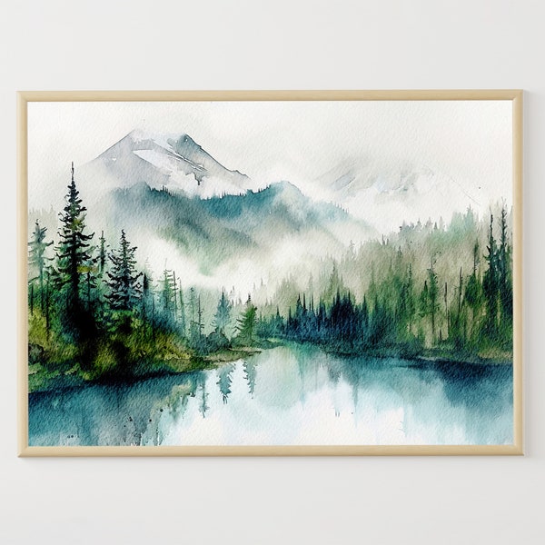 Parc national Banff Peinture Moraine Lake Aquarelle Impression Canada Paysage Montagne Lac Wall Art