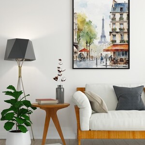 Akvarellkonsttryck i Paris stadsbild: Eiffeltornets caféscen bild 6