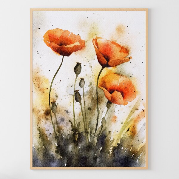 Poppies Watercolor Flowers Painting Floral Artwork Wildflowers Art Print Poppy Wall Art