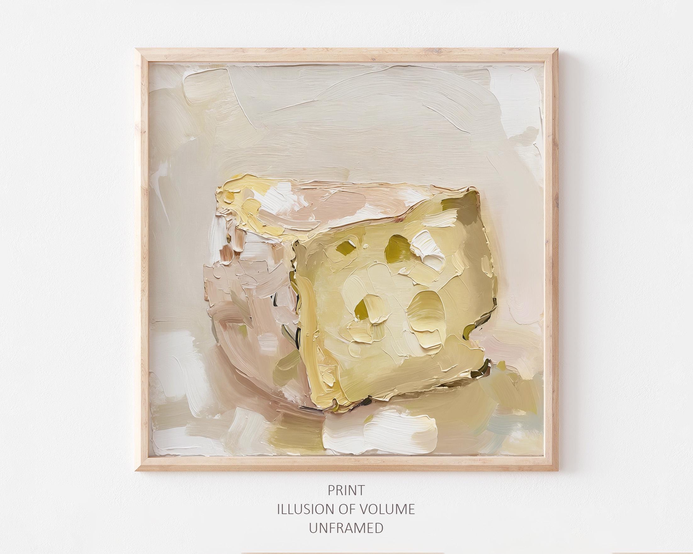 Cheese Oil Print Food Paining Kitchen Wall Art Swiss Cheese Poster Neutral Color Art PRINT from an original oil painting