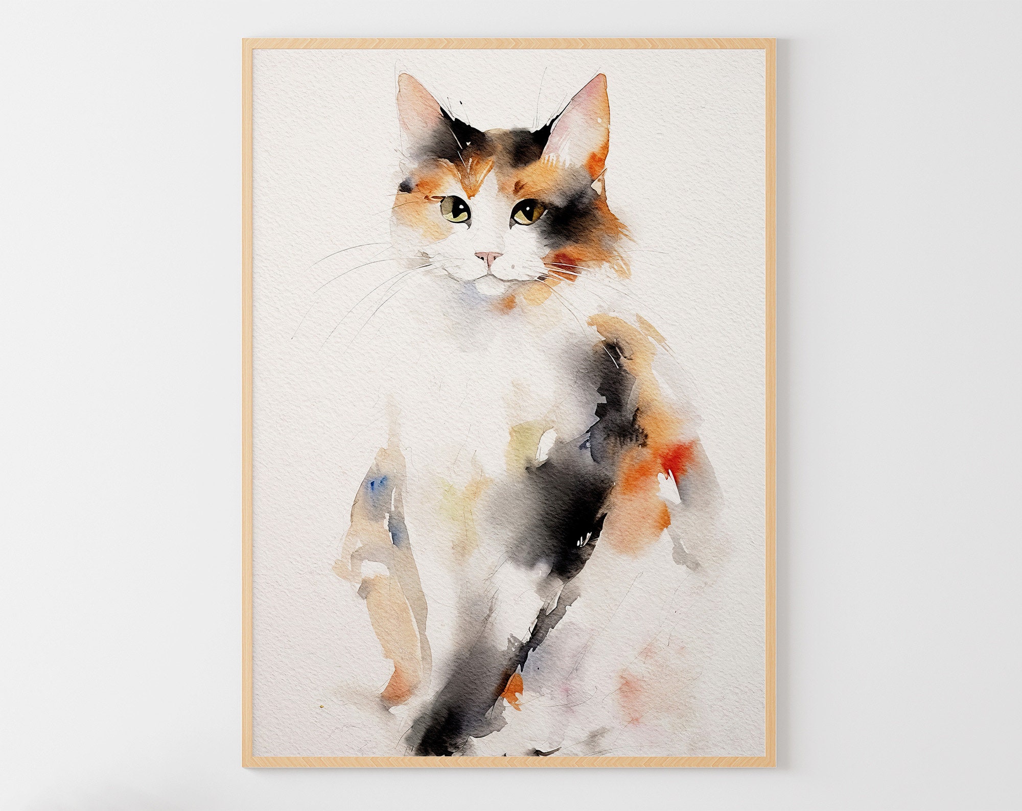 動物画、ペット画(本格水彩画) 三毛猫の水彩画：動物アートプリント - Etsy 日本