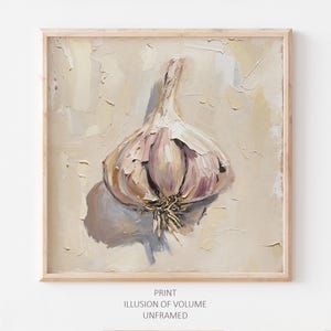 Pintura de bulbo de ajo, arte mural de alimentos, obra de arte botánica, decoración de pared de granja, cocina, impresión a partir de una pintura al óleo original