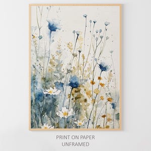 野生の花の水彩画 草原のアートプリント 花のポスター 花のアートワーク ニュートラルな花の壁アート