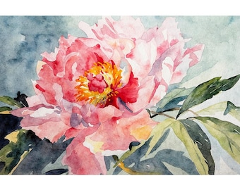 Peony Watercolor Print Flower Painting Floral Wall Art Botanical Poster Garden Flowers Artwork