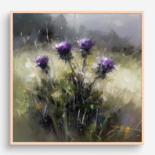 Thistle Oil Painting Wildflowers Artwork Scotland Wall Art Floral PRINT from an oil painting