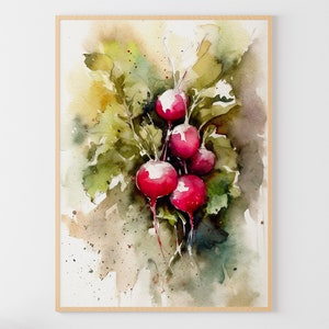 Radish Poster Kitchen Wall Art Vegetable Watercolor Painting Farmhouse Wall Decor