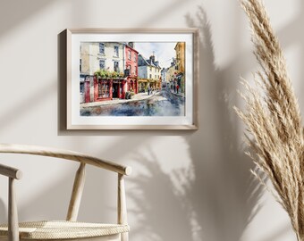 ゴールウェイの水彩画、アイルランドの絵画、アイルランドの都市景観の
