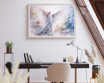 天使の水彩画：抽象的な宗教的な壁アート - Etsy 日本