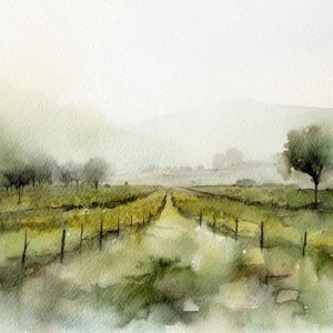 Napa Valley Vineyard aquarel kunstafdruk: Californië landschap afbeelding 1