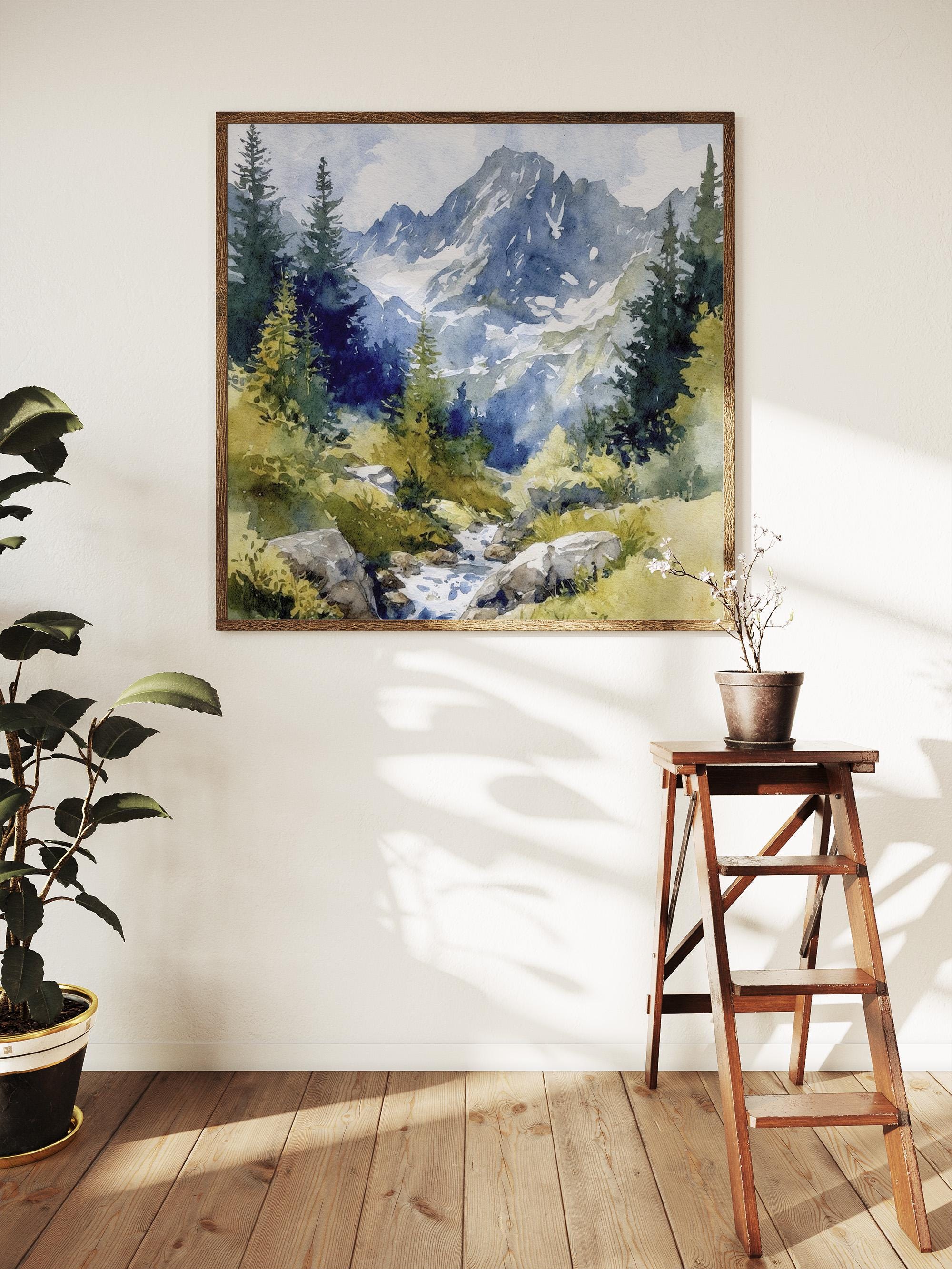 ピレネー山脈の水彩画アートプリント 山の絵画：フランス、スペインの