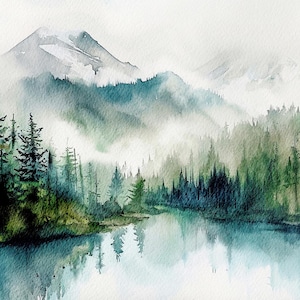 Banff National Park Painting Moraine Lake Watercolor Print Canada Landscape Mountain Lake Wall Art