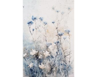 Lámina artística de acuarela de flores silvestres, pintura de prado, póster floral, decoración botánica de pared