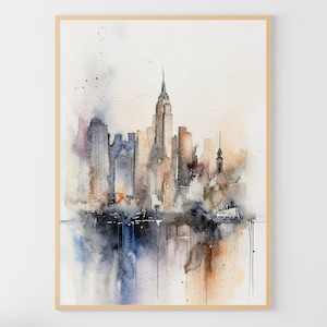 New York Skyline Watercolor Big Apple Painting Skyscrapers Art Print Architecture Large Wall Art