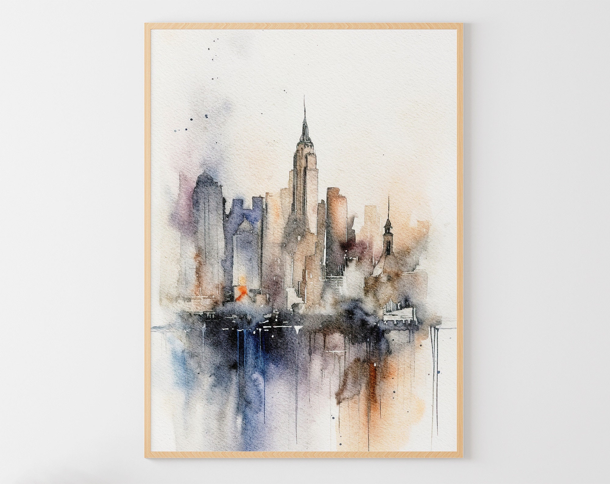 New York Skyline Watercolor Big Apple Painting Skyscrapers