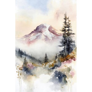 Mount Rainier Painting National Park Art Mountain Watercolor Mountains Landscape Nature Art print image 1