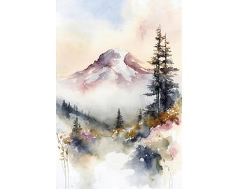 Mount Rainier Painting National Park Art Mountain Watercolor Mountains Landscape Nature Art print