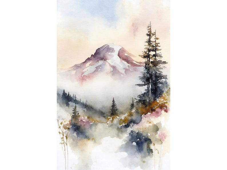 Mount Rainier Painting National Park Art Mountain Watercolor Mountains Landscape Nature Art print image 1