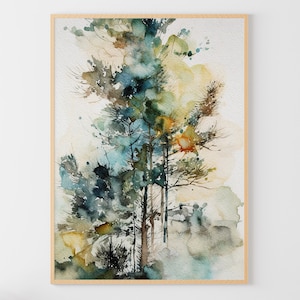 Pine Tree Watercolor Forest Painting Pine Wall Art Tree Art Print Evergreen Trees Artwork