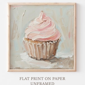 Pink Cupcake Oil Print Dessert Painting Kitchen Wall Decor Food Poster